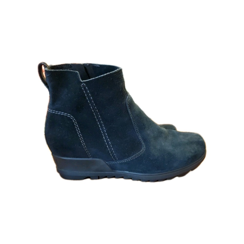 SOREL NL3313-010 Evie Zip Waterproof Black Suede‎ Wedge Heel Ankle Boots 9M